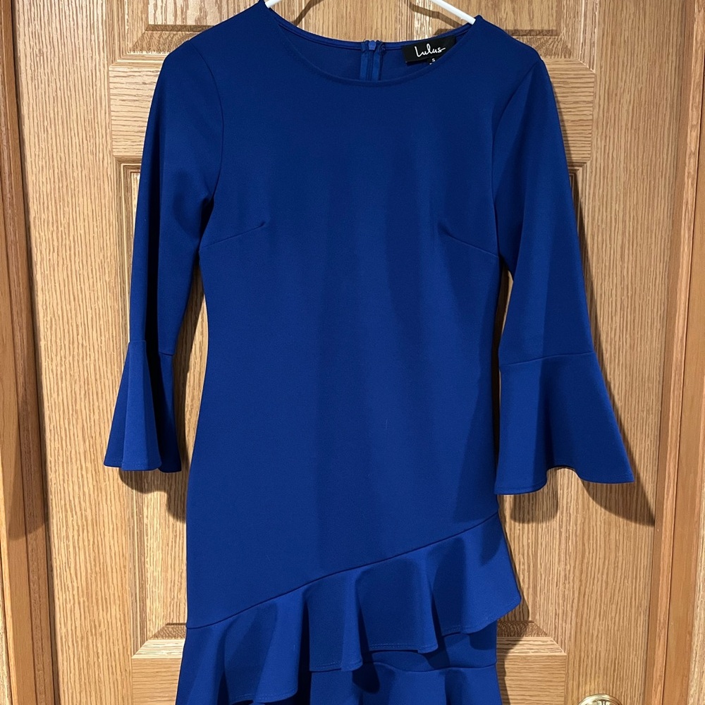 Lulu's Blue Asymmetrical Ruffled Sheath Dress